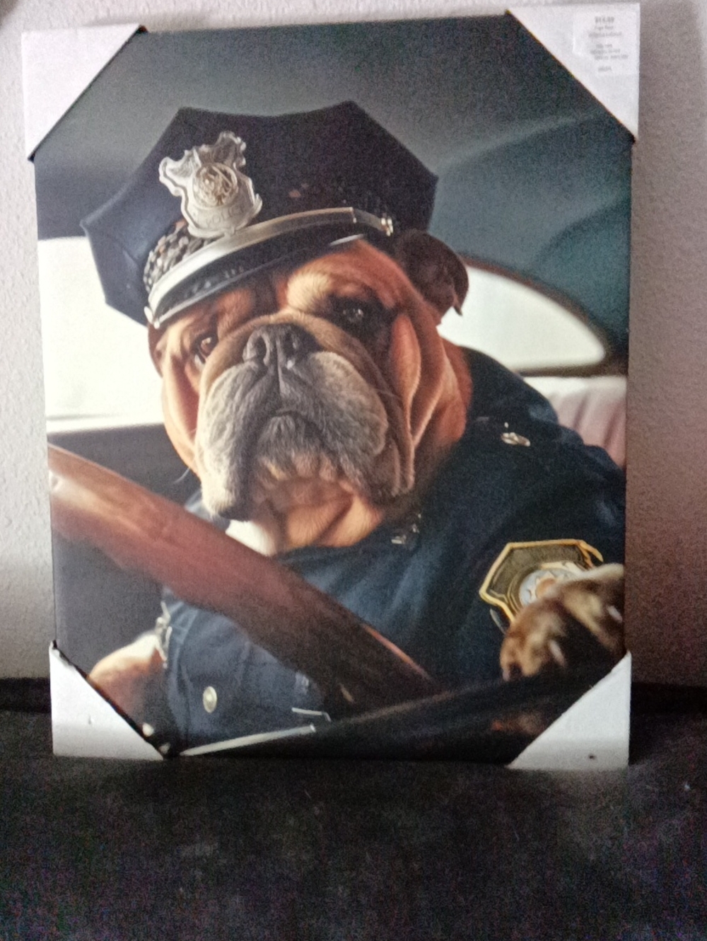 Hobby Lobby Bulldog Police Officer Canvas Art - Brown, Black, Blue